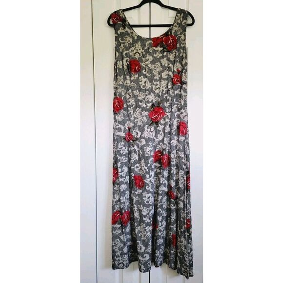Expressions Women’s 14 Maxi Dress Zip Rear Red Roses Tank‎ Style Top Rayon - Picture 1 of 8